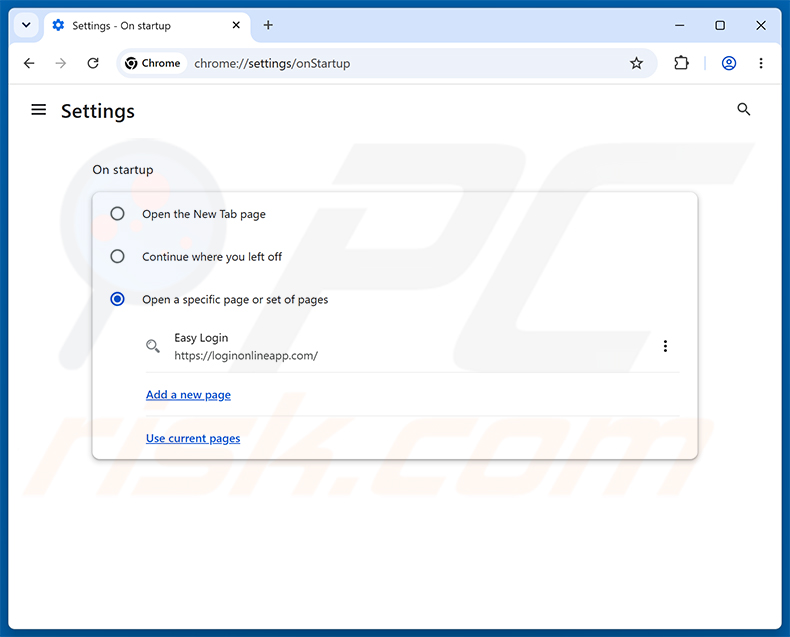 Rimozione di Easy Login (loginonlineapp.com) dalla homepage di Google Chrome