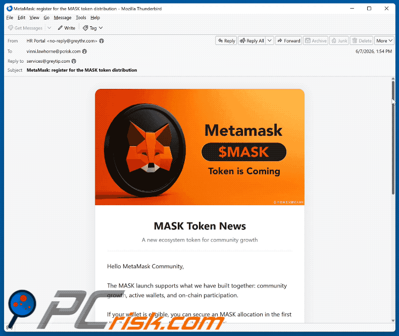 Email truffa MetaMask ($MASK) Token Allocation (GIF)