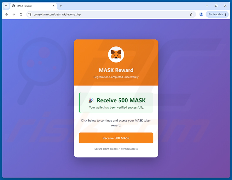 Pagina di phishing MetaMask ($MASK) Token Allocation (fase 2 - pagina MASK Reward)