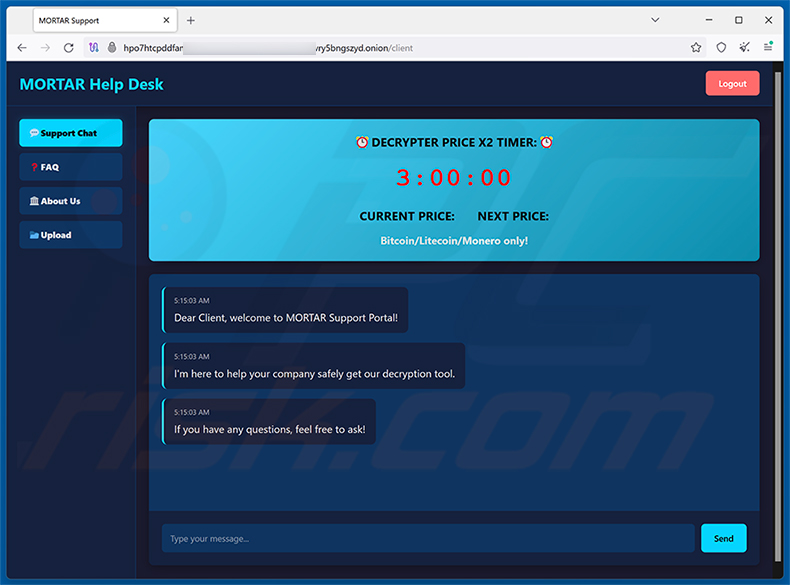 Supporto del ransomware MORTAR nella rete Tor