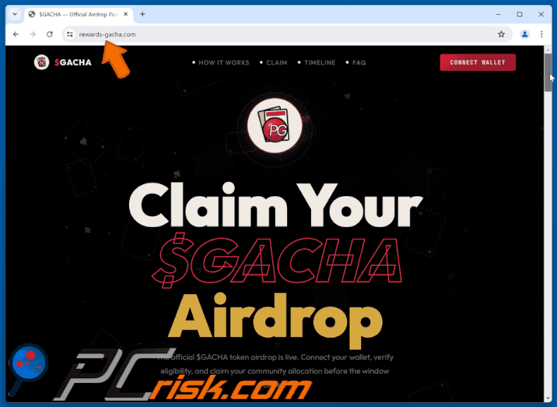 Aspetto di PowerGacha ($GACHA) Airdrop Scam (GIF)