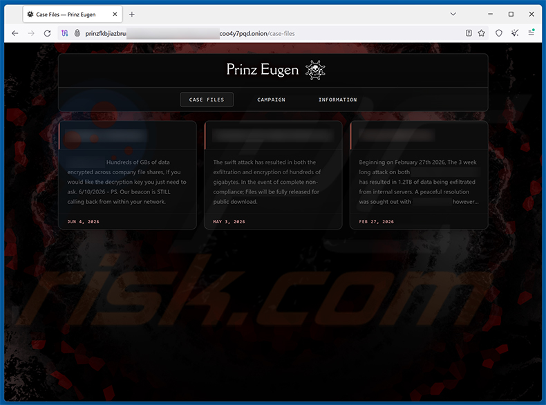 Sito di divulgazione dei dati del ransomware Prinz Eugen