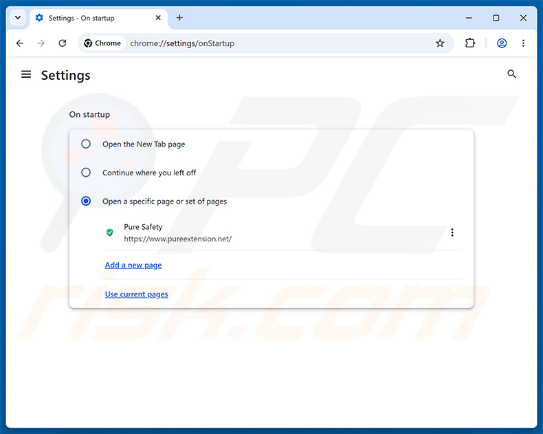 Rimozione di Pure Safety (pureextension.net) dalla homepage di Google Chrome