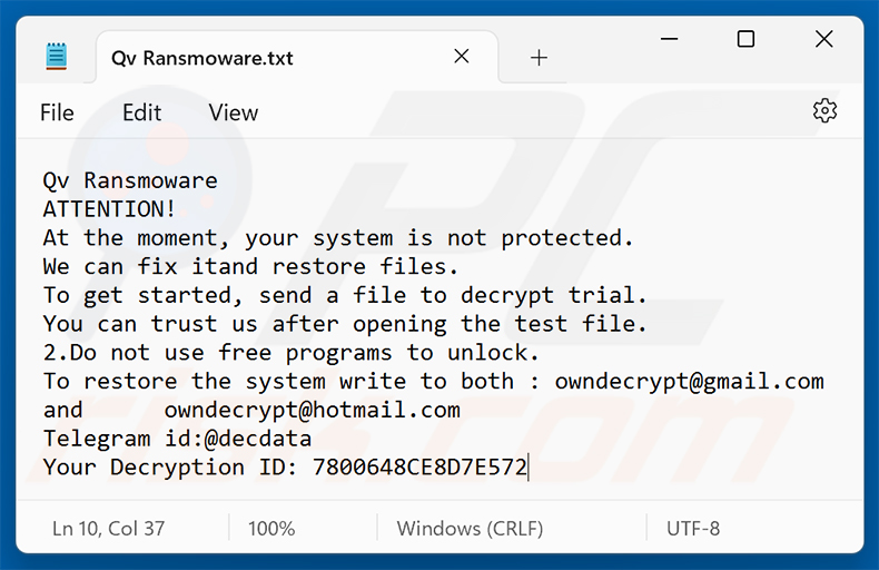 Nota di riscatto del ransomware Qv (Qv Ransomware.txt)