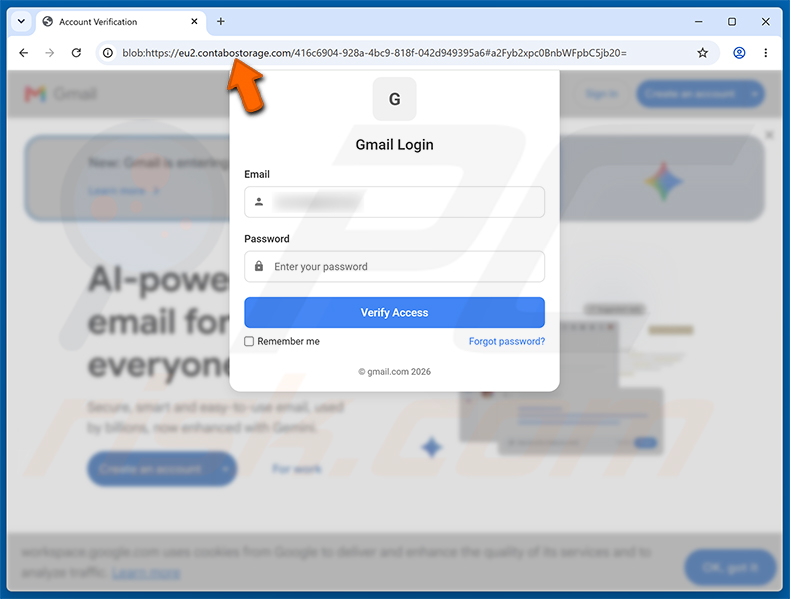 Pagina di phishing Recovery Email Was Changed truffa