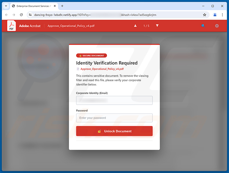 Pagina di phishing Revised Invoice Email Scam