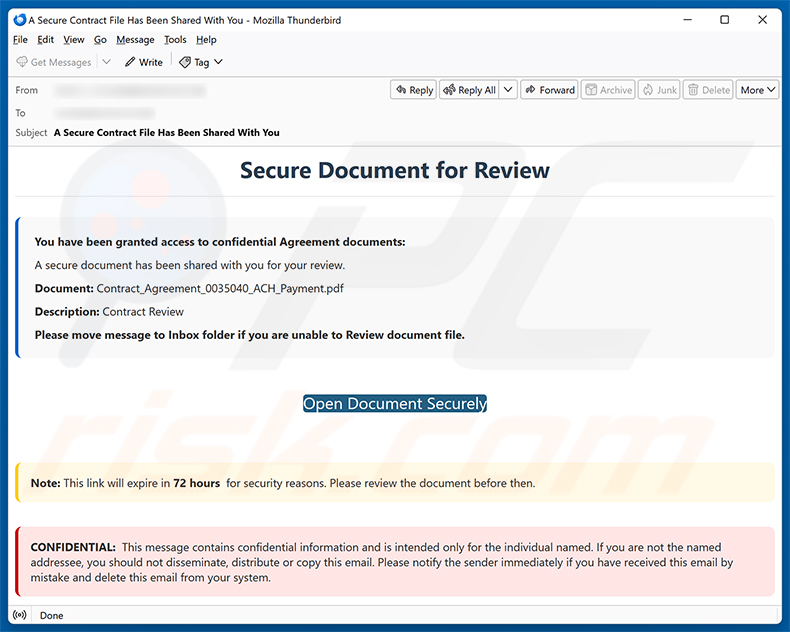 Campagna di spam via email Secure Document For Review