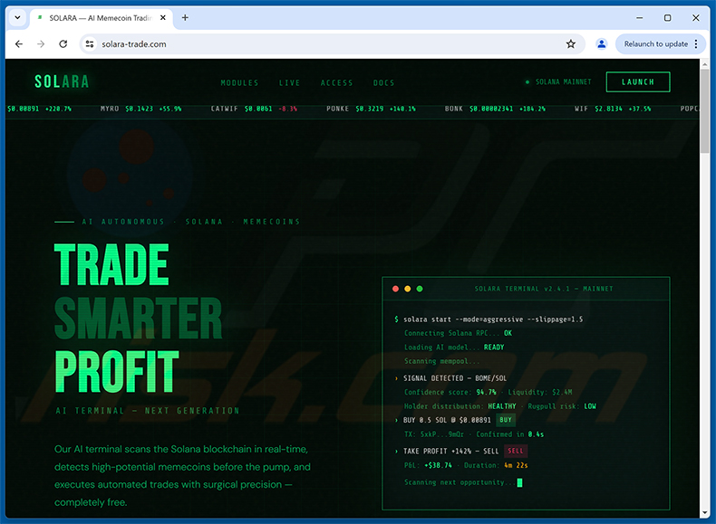 SOLARA — AI Memecoin Trading Terminal On Solana truffa (solara-trade[.]com)