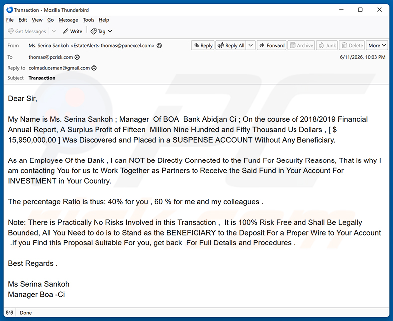 Campagna di spam via email della truffa Surplus Profit