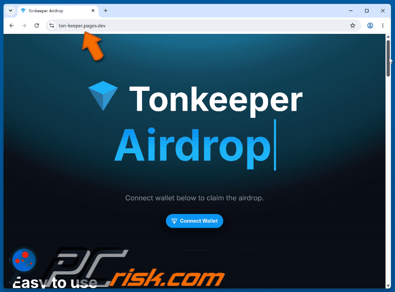 Aspetto di Tonkeeper Airdrop Scam (ton-keeper.pages[.]dev) (GIF)