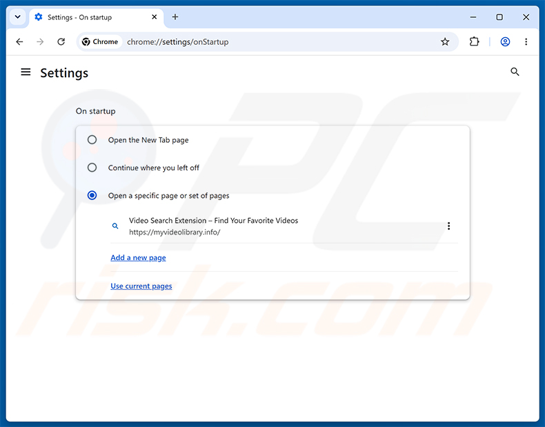 Rimozione di Video Search Extension (myvideolibrary.info) dalla homepage di Google Chrome