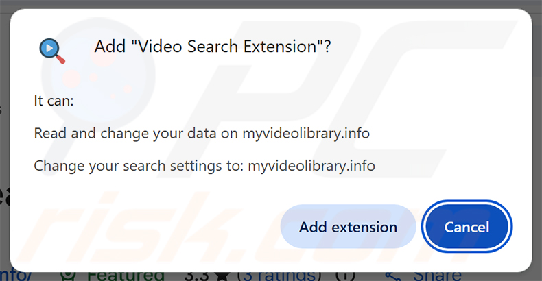 Autorizzazioni richieste dal dirottatore del browser Video Search Extension (myvideolibrary.info)