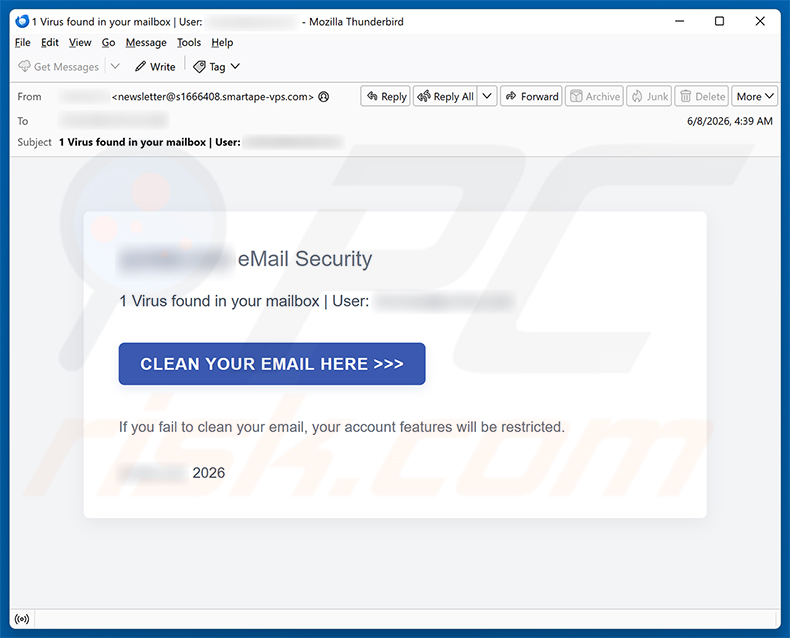 Campagna di spam via email Virus Found In Your Mailbox
