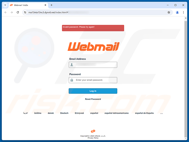 AI Powered Webmail Scam pagina di phishing