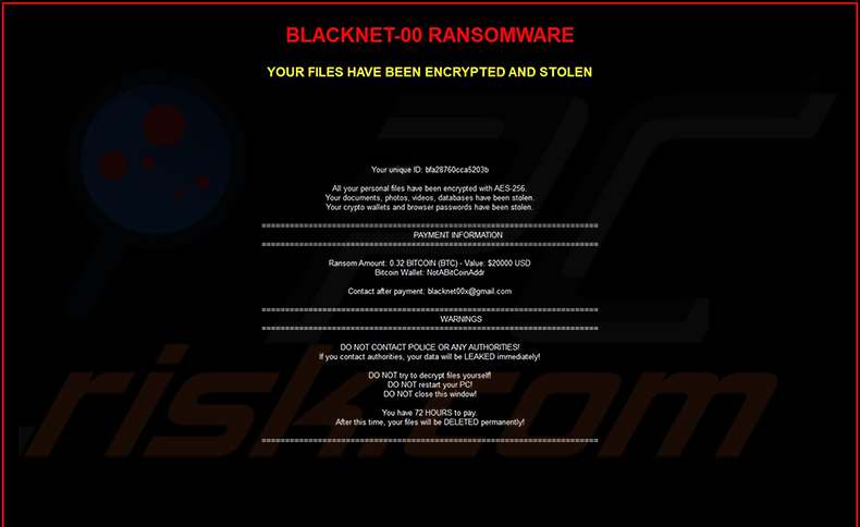 Sfondo del desktop del ransomware BLACKNET