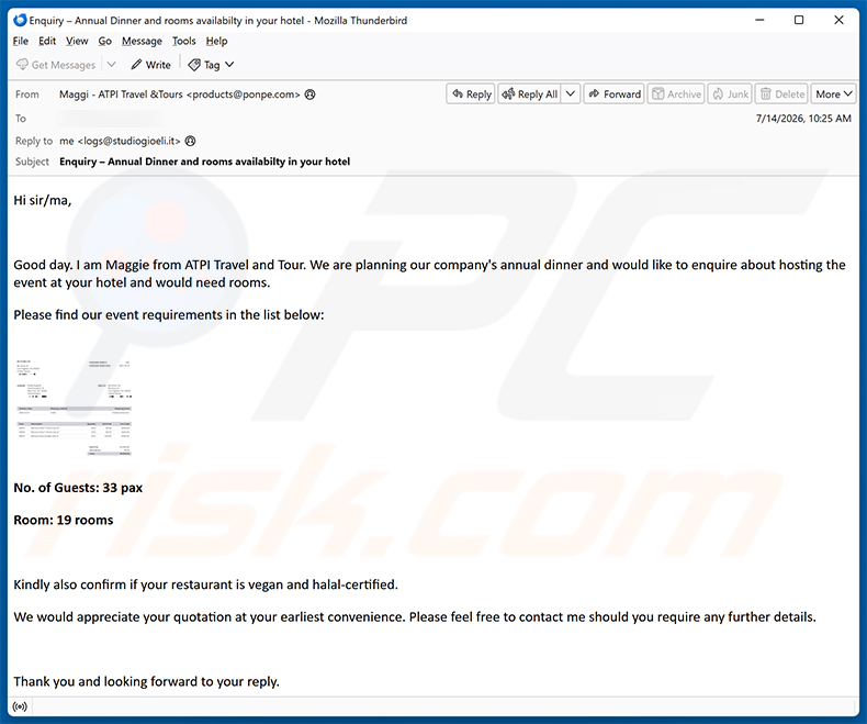 Campagna di email spam Company's Annual Dinner