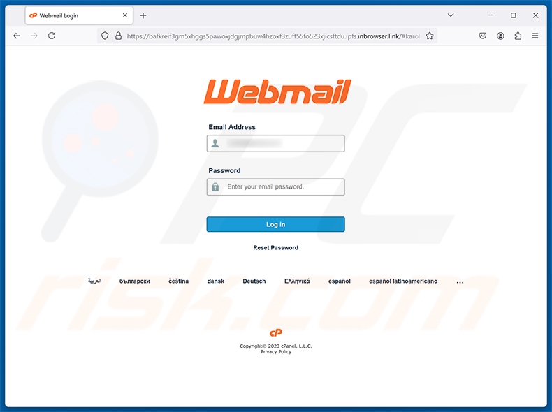 Pagina di phishing Complete The Required Mailbox Update truffa via email