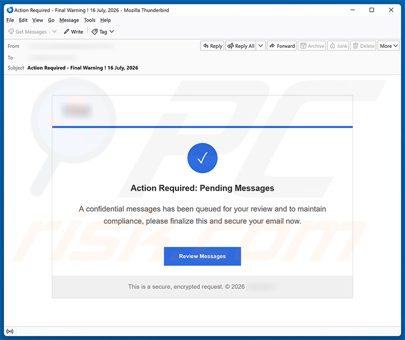 Campagna di spam via email Confidential Messages Queued
