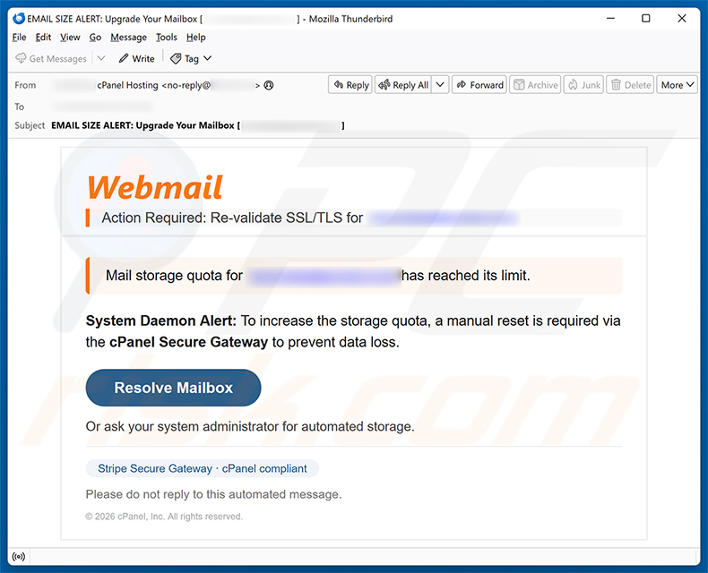 cPanel - Re-validate SSL/TLS campagna di spam via email