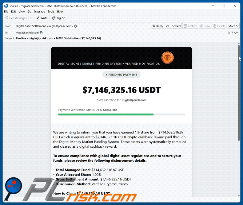 Email truffa Crypto Cashback Reward (GIF)