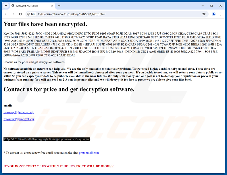 Richiesta di riscatto del ransomware Developer (RANSOM_NOTE.html)