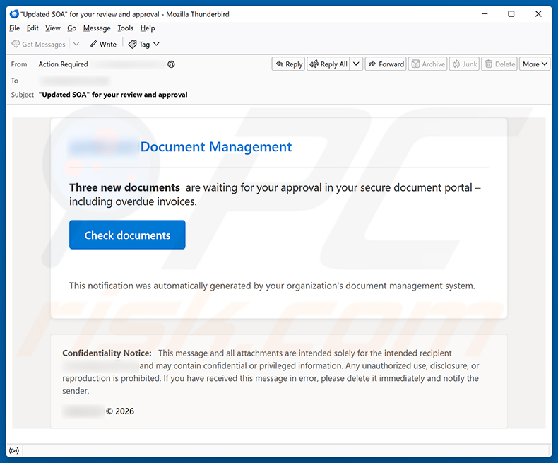 Campagna di spam via email Documents Are Waiting For Your Approval