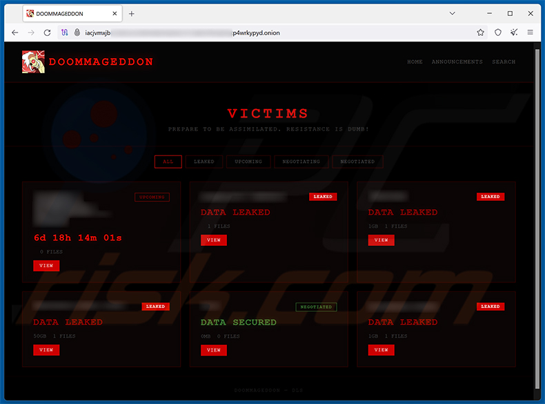 Sito di fuga di dati del ransomware Doommageddon