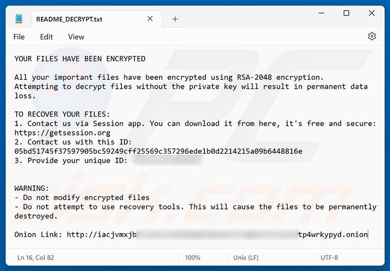 Richiesta di riscatto del ransomware Doommageddon (README_DECRYPT.txt)