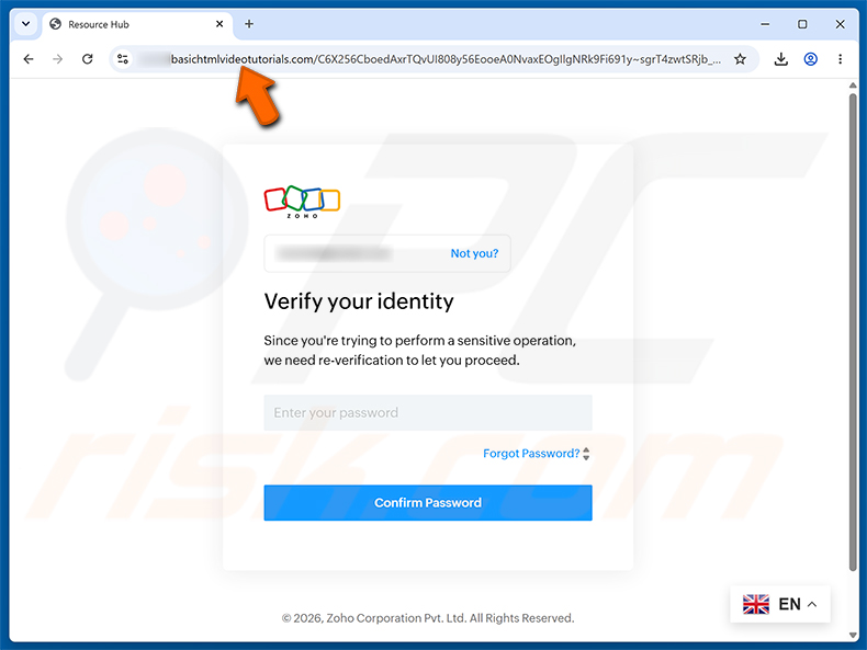 Pagina di phishing della truffa Email Account Requires Re-Verification