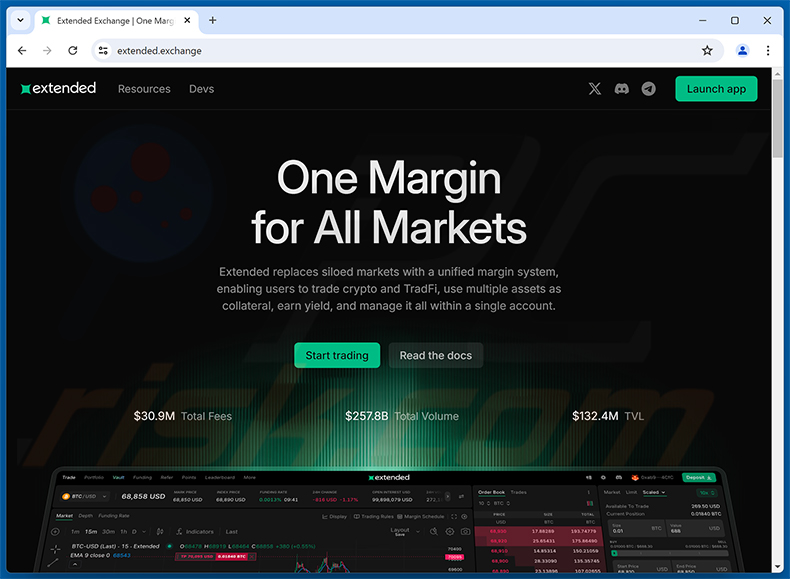 Sito web reale della truffa Extended ($EXT) Allocation (extended.exchange)