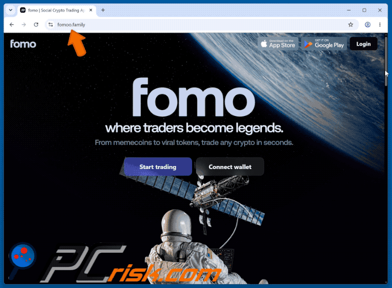 Aspetto della truffa Fake Fomo Trading Platform (GIF)