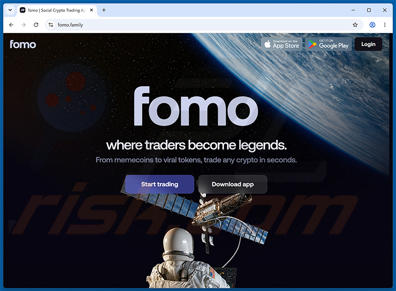 Sito web reale Fomo Trading Platform (fomo.family)
