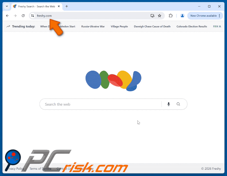 Dirottatore del browser Freshy Search (freshy.com) (GIF)