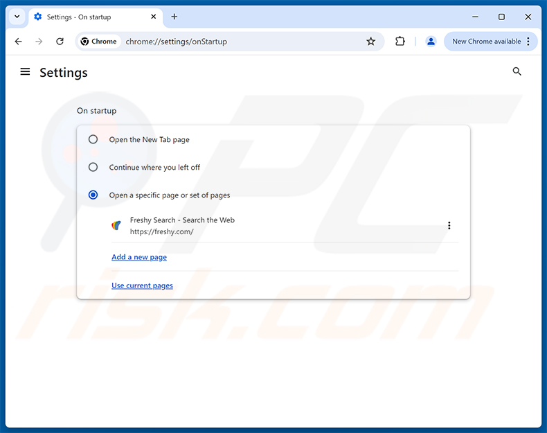 Rimozione di Freshy Search (freshy.com) dalla homepage di Google Chrome