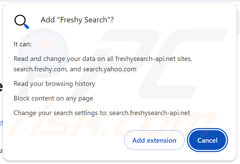 Autorizzazioni del dirottatore del browser Freshy Search (freshy.com)