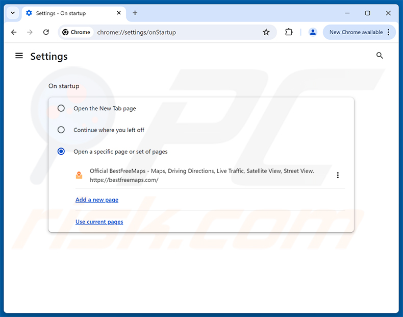 Rimozione di Get Maps & Driving Directions (bestfreemaps.com) dalla homepage di Google Chrome