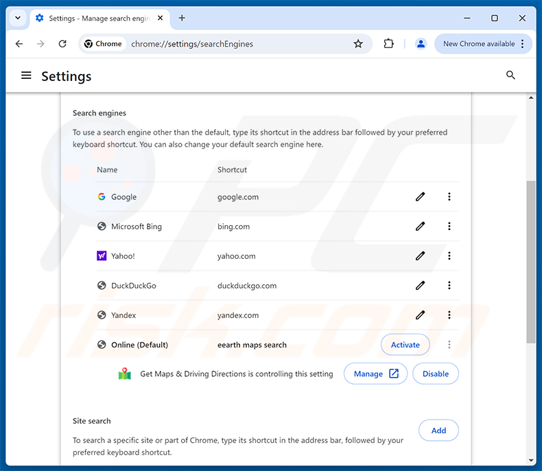 Rimozione di Get Maps & Driving Directions (bestfreemaps.com) dal motore di ricerca predefinito di Google Chrome