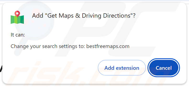 Autorizzazioni richieste dal dirottatore del browser Get Maps & Driving Directions (bestfreemaps.com)