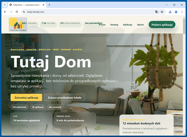 Falso sito web di download Tutaj Dompl che diffonde Glitch SPY
