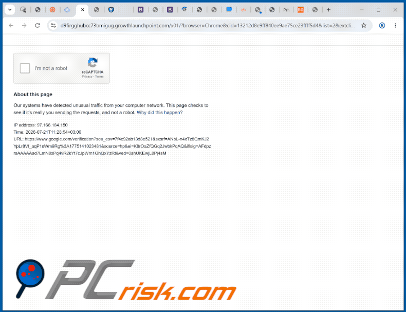 Aspetto del sito web growthlaunchpoint[.]com (GIF)