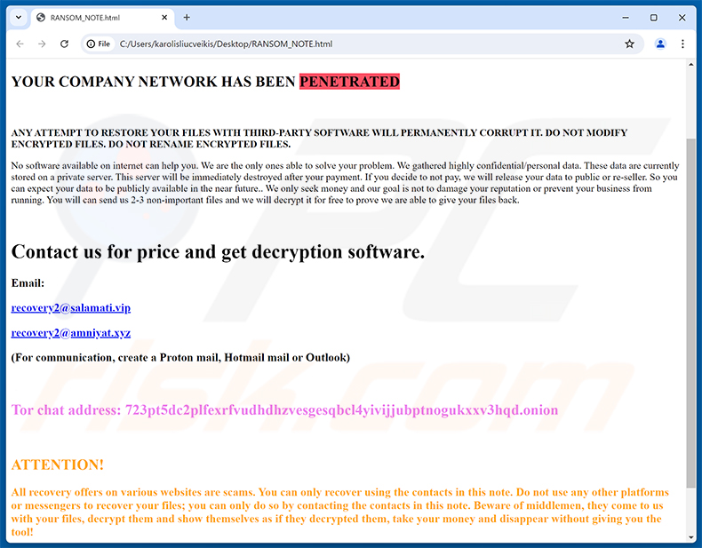 Richiesta di riscatto del ransomware InterServer (RANSOM_NOTE.html)