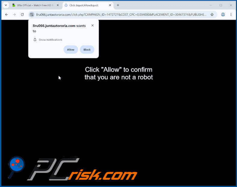 aspetto del sito web juntautororia[.]com (GIF)