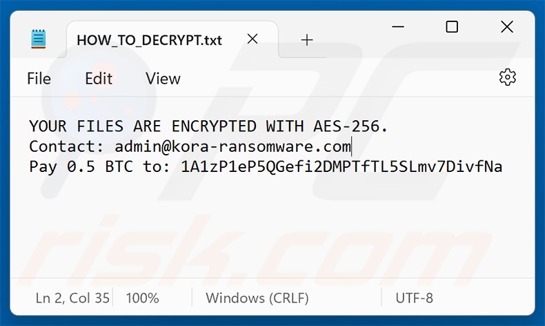 Richiesta di riscatto del ransomware Kora (HOW_TO_DECRYPT.txt)