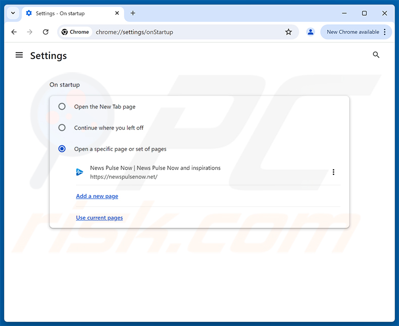 Rimozione di newspulsenow.net dalla homepage di Google Chrome