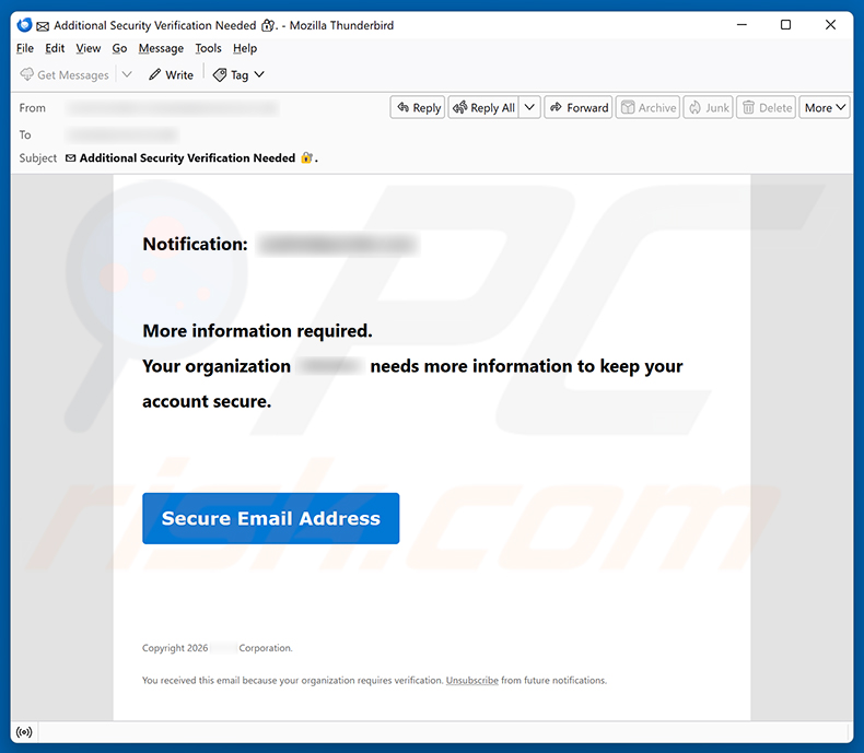 Campagna di spam email Organization Needs Information To Keep Account Secure
