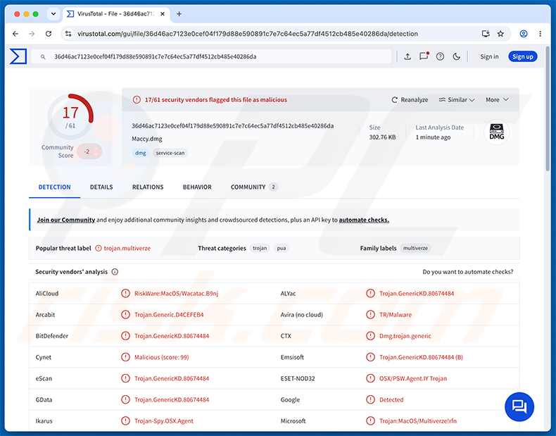 Sito web falso utilizzato per distribuire il malware PamStealer