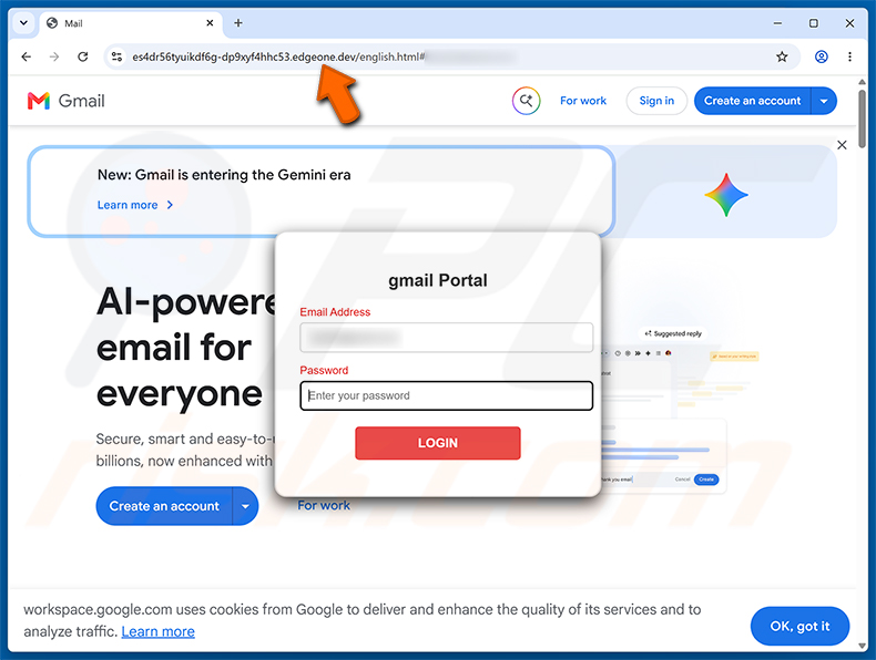 Pagina di phishing Policy Violation Detected