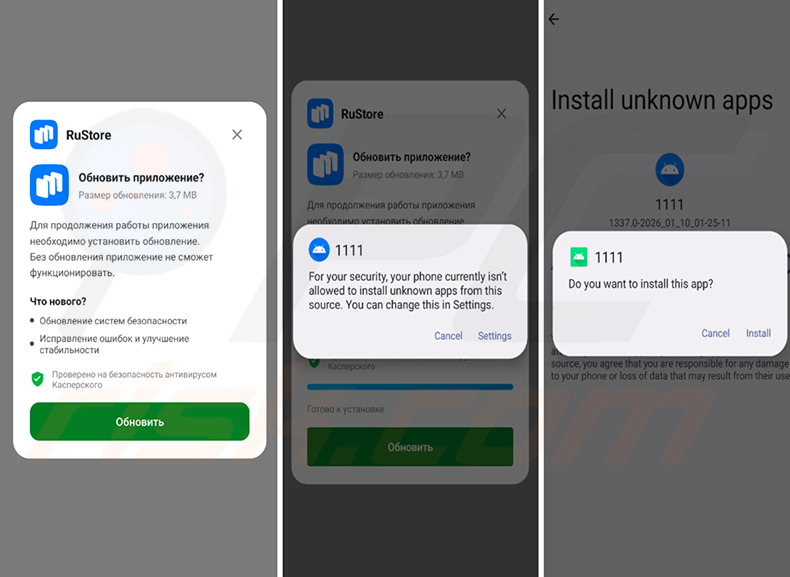 Spyware RedWing distribuito tramite un falso aggiornamento di RuStore e che attiva l'avviso Android 'Installa app sconosciute'