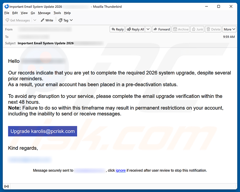 Campagna di email spam Required System Upgrade