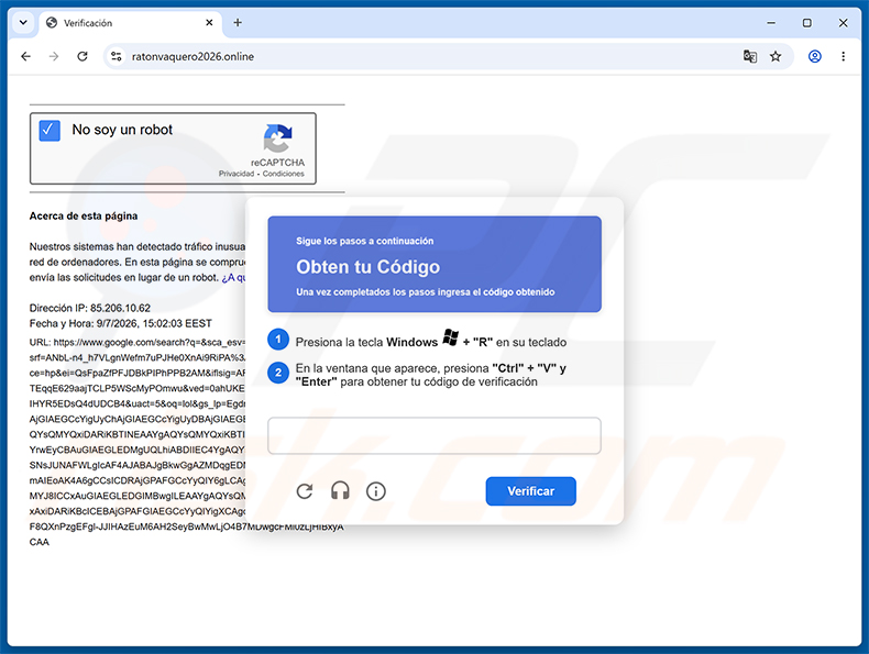 Falsa pagina di distribuzione CAPTCHA ClickFix del trojan SCMBANKER